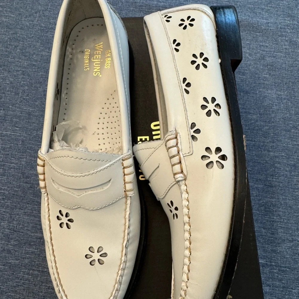 G.H. Bass & Co. White Floral Cutout Loafers - Picture 7 of 10